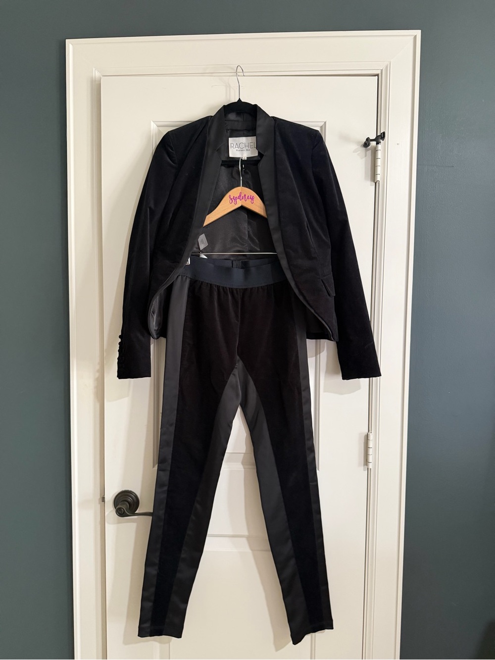 Rachel Roy Black Velvet Tuxedo Jacket & Tux Pants Set